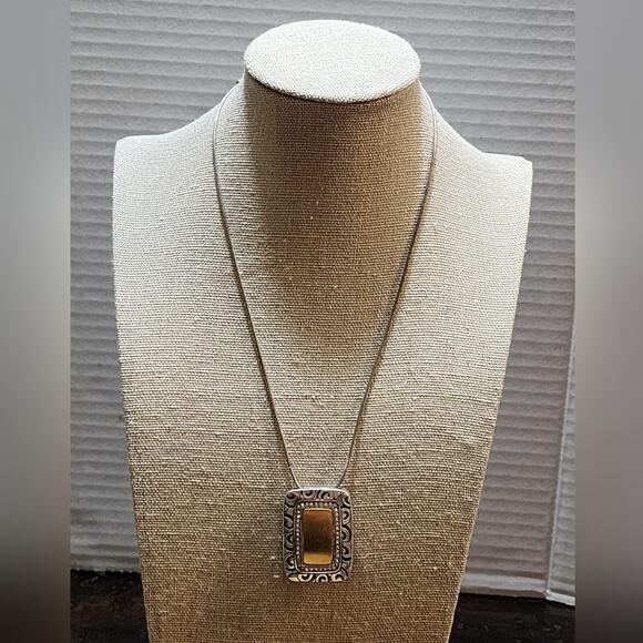 BRIGHTON RHYTHMS Black & Gold Crystal Rectangle Reversible NECKLACE - Picture 2 of 8